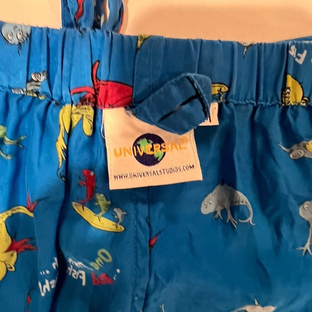Dr. Seuss‎ Womens Whimsical Silk Pajama Pant Set M Vtg Novelty One Fish Two Fish